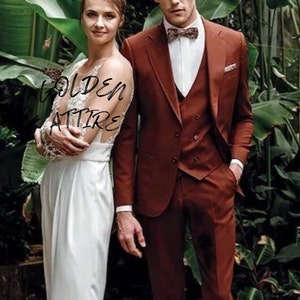 Suit for men Premium Three Piece Rust Suits, Terracotta Mens Suit Two Button Suits, Tuxedo Suits, Wedding, suits, Groom suits, gift for men,