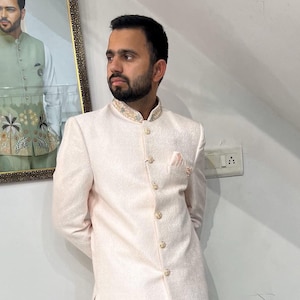 Powder pink sherwani for groom, Latest Sherwani For Men, wedding Sherwani, premium sherwani, Indo Western set, wedding suit, Groom Outfit,