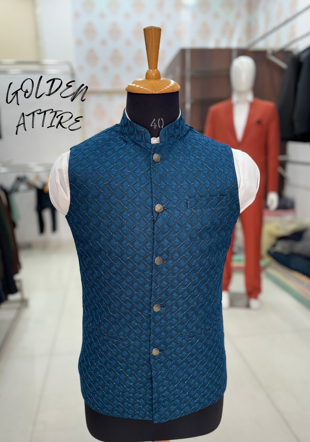 Peacock Blue Nehru Jacket for Men, Nehru Jacket, Nehru Jacket for ...
