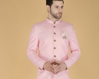 Thread Embroidered Sherwani: Indian Wedding Groom Outfit