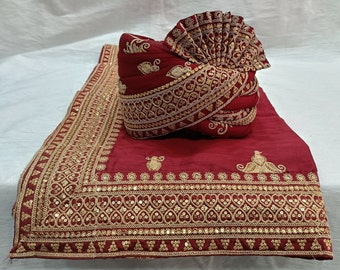 Red Wedding Turban & Shawl Set: Indian Groom Safa Combo
