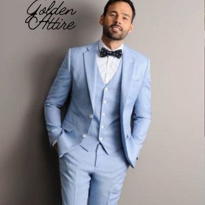 Sky Blue 3 Piece Suit: Bespoke Wedding Suit, Prom Wear