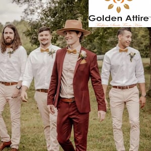 Traje de boda terracota para novio, corte a medida, trajes color óxido para hombre,