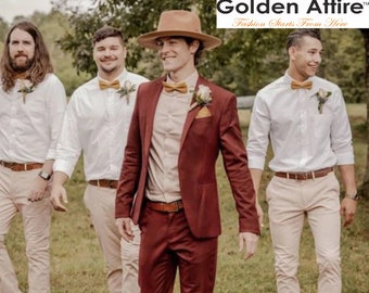 Terrakotta-Hochzeitsanzug für Bräutigam, maßgeschneiderte Passform, Rostfarbe Anzüge für Männer,