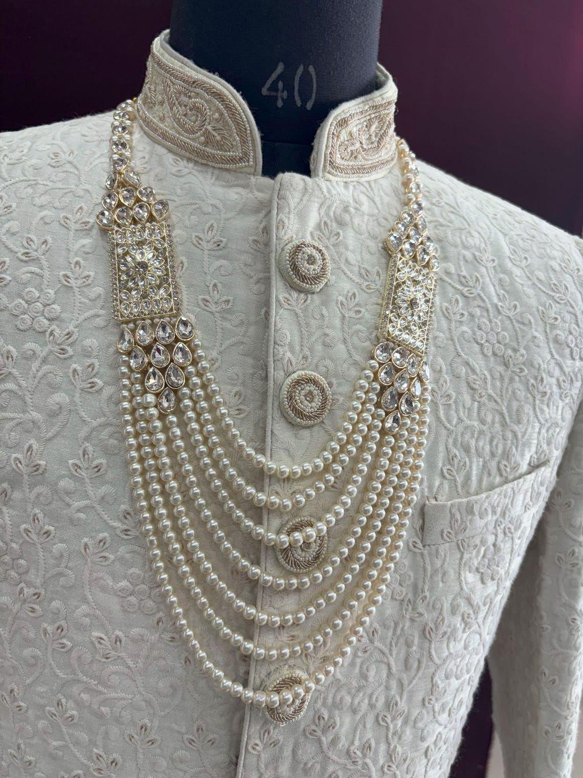 Indian Groom Necklace, Pearl & Stone Sherwani Mala - Etsy
