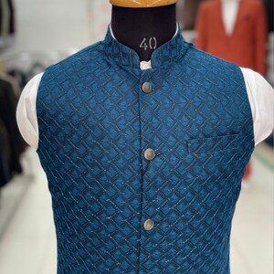 Peacock Blue Nehru Jacket for Men, Nehru Jacket, Nehru Jacket for ...