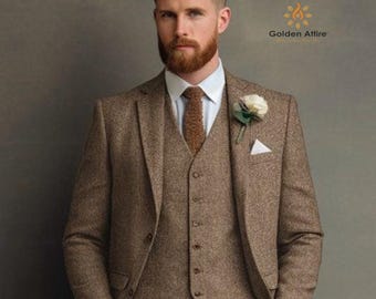 ブラッケンブラウンツイードスーツ：メンズスリーピースウール