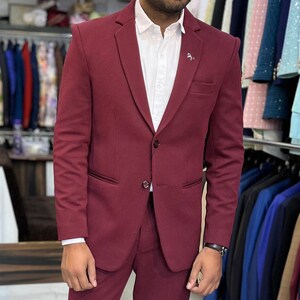 Traje de recepción de compromiso color granate, traje de novio para boda, dos piezas
