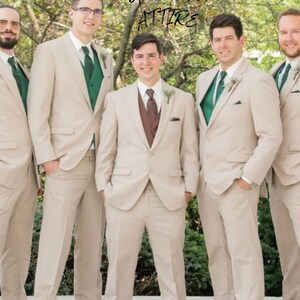 Beige Two-Piece Suit: Men&#39;s Custom Wedding Groom Tuxedo