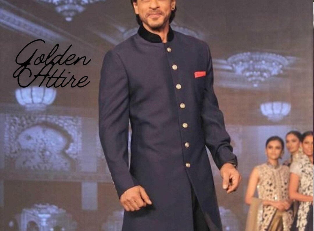 Blue Sherwani for Men: Bollywood Designer Bandhgala Suit - Main Image