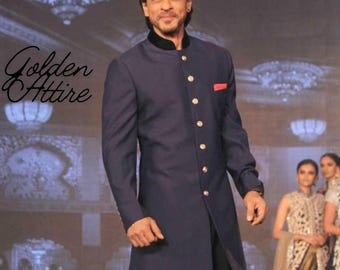Blue Sherwani for Men: Bollywood Designer Bandhgala Suit