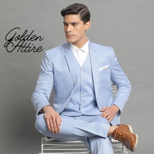 Sky Blue Three Piece Suit: Bespoke Wedding Suit for Men