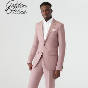 Traje rosa empolvado de 3 piezas: traje a medida para cena de novio de boda.