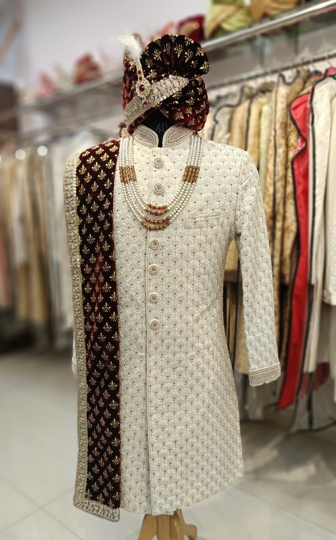 Ivory Sherwani For Groom, wedding Sherwani, premium sherwani, Groom Outfit,  Dulha Sherwani, Groom Sherwani, Latest Sherwani, Indian Sherwani
