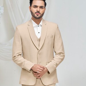 Beige 2-Piece Suit: Classic Fit Wedding Groom Suit