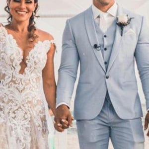 Sky Blue Three Piece Suit: Slim Fit Bespoke Wedding Suit