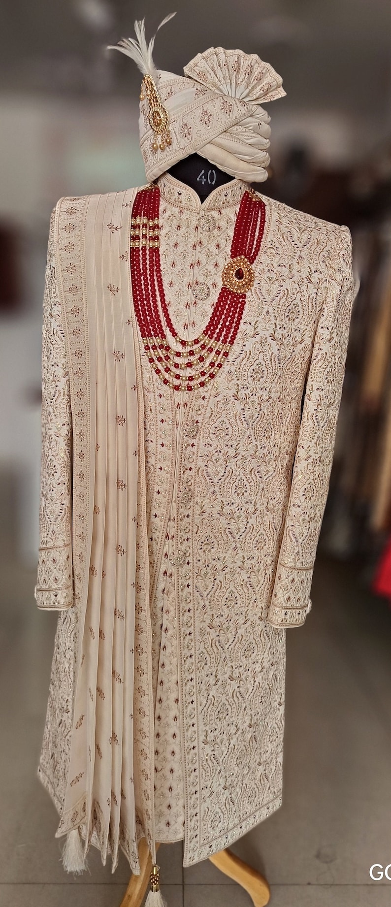 Ethnic Ivory Embroidered Sherwani for Groom