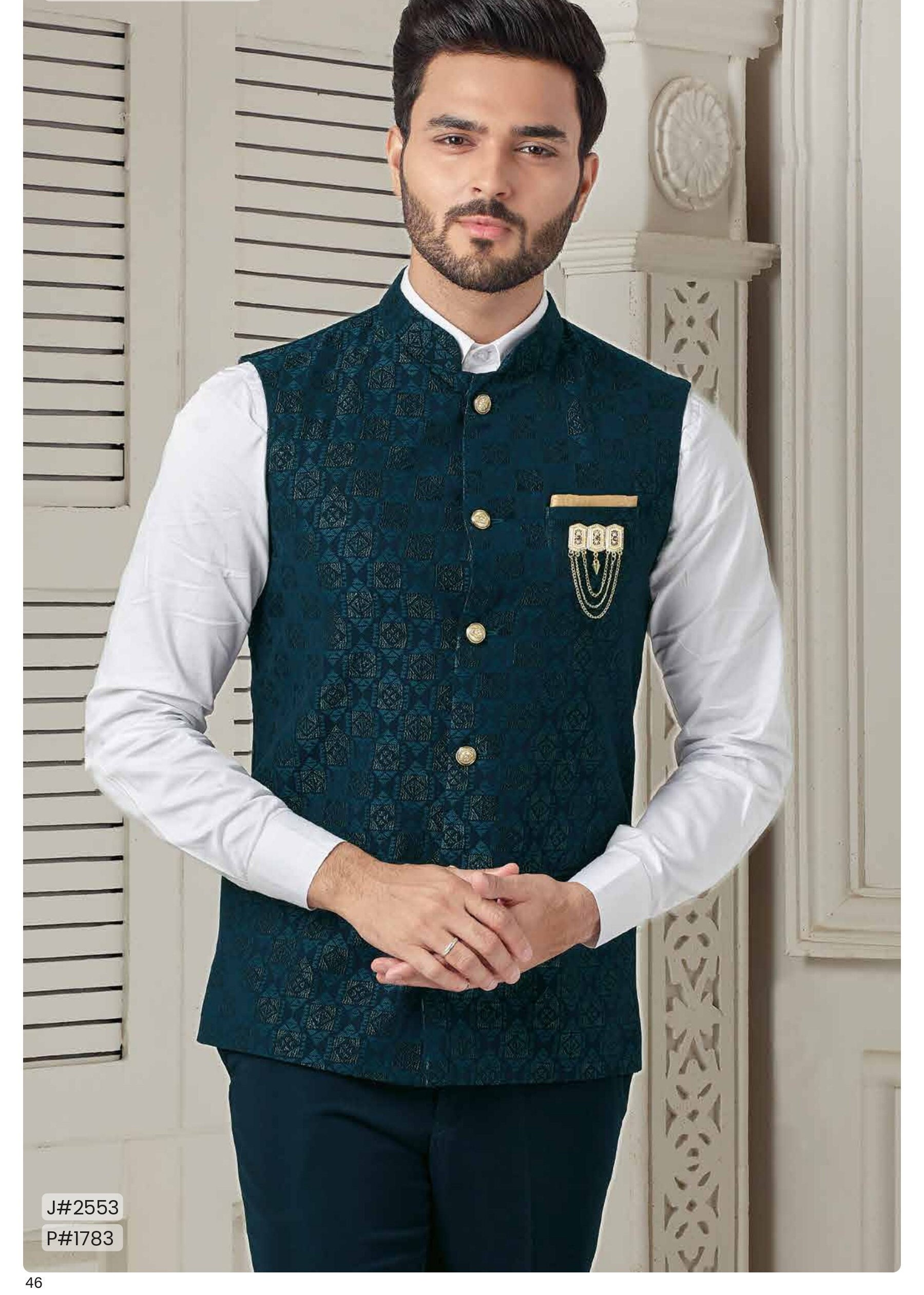 Teal Blue Jacquard Nehru Jacket Set for Men, South Asian Attire - Etsy