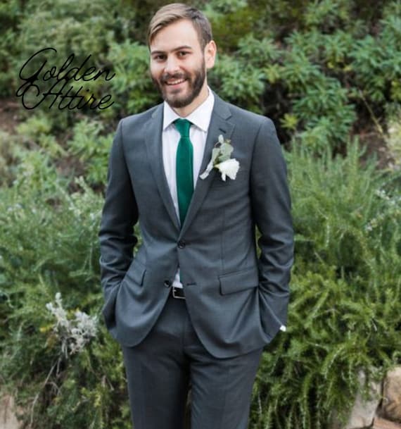 green dress with grey suit What Color Goes with Dark Green Dresses