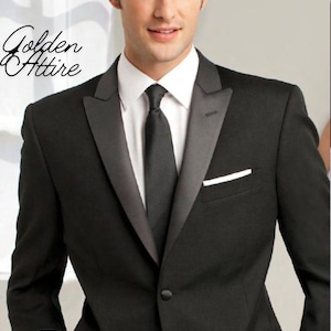 Slim Fit Black 3-Piece Suit: One Button Dinner Wedding Groom Suit