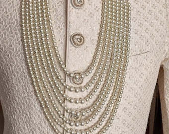 Collana da sposo con perle avorio: gioielli da sposa Sherwani Kantha