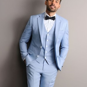 New Blue Jacket Grey Pant Costume Homme Slim Fit Men Suits Wedding