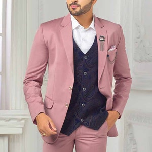 Traje rosa polvoriento de 3 piezas: Traje a medida para novio de boda.
