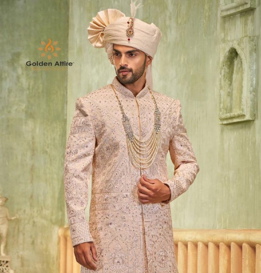 BCW 35 Pastel Pink Sherwani For Groom main image 1