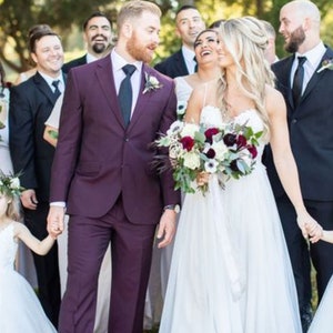 Purple Men&#39;s Suit: 2-Piece One Button Wedding Groom Dinner Suit