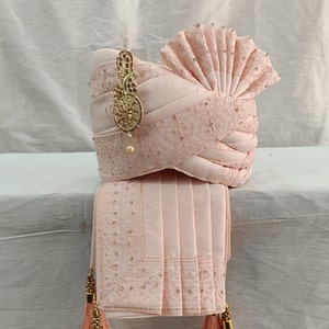 Pink Wedding Turban & Shawl Set: Indian Groom Safa