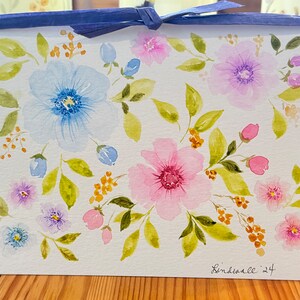 Carte de voeux souvenir fleurs pastel/horizontale (5 x 7 po.)
