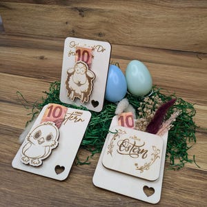 Geldgeschenk Ostern, Ostergeschenk aus Holz, Geschenkverpackung,  Holzgrußkarten Ostern, Wunscherfüller