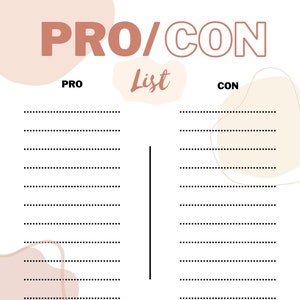 Pro / Con List Template Digital Download Etsy
