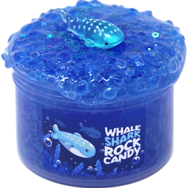 Requin-baleine Rock Candy texture satisfaisante croquante slime bleu parfumé, cadeau pour elle lui, magasins de slime, gouttes de slime