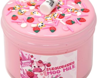 Strawberry Moo Milk Pink Thick and Glossy Cow Slime, Gift For Her Him, Slime Shops, Slime Drops
