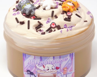 Kitteahouse Latte themed Scented Thick and Glossy with Japanese Clay Cream Slime, Gift For Her Him, Slime Shops, Slime Drops