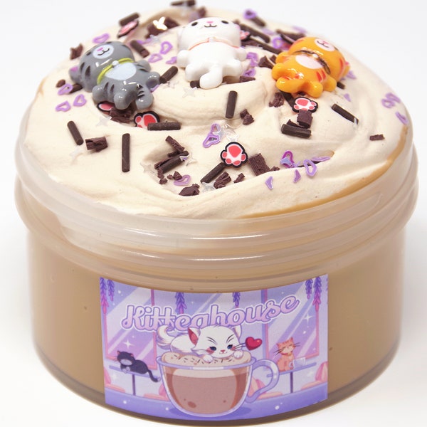 Kitteahouse Latte themed Scented Thick and Glossy with Japanese Clay Cream Slime, Gift For Her Him, Slime Shops, Slime Drops