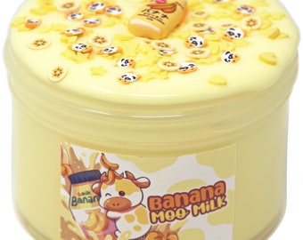 Banana Moo Milk Yellow Thick and Glossy Cow Slime, Gift For Her Him, Slime Shops, Slime Drops