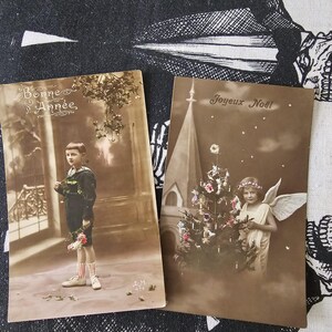 Antiche cartoline di Natale e Capodanno effimere cimeli vintage retrò articoli di carta set da esposizione del Regno Unito arte edoardiana vittoriana angelo francese confezione V