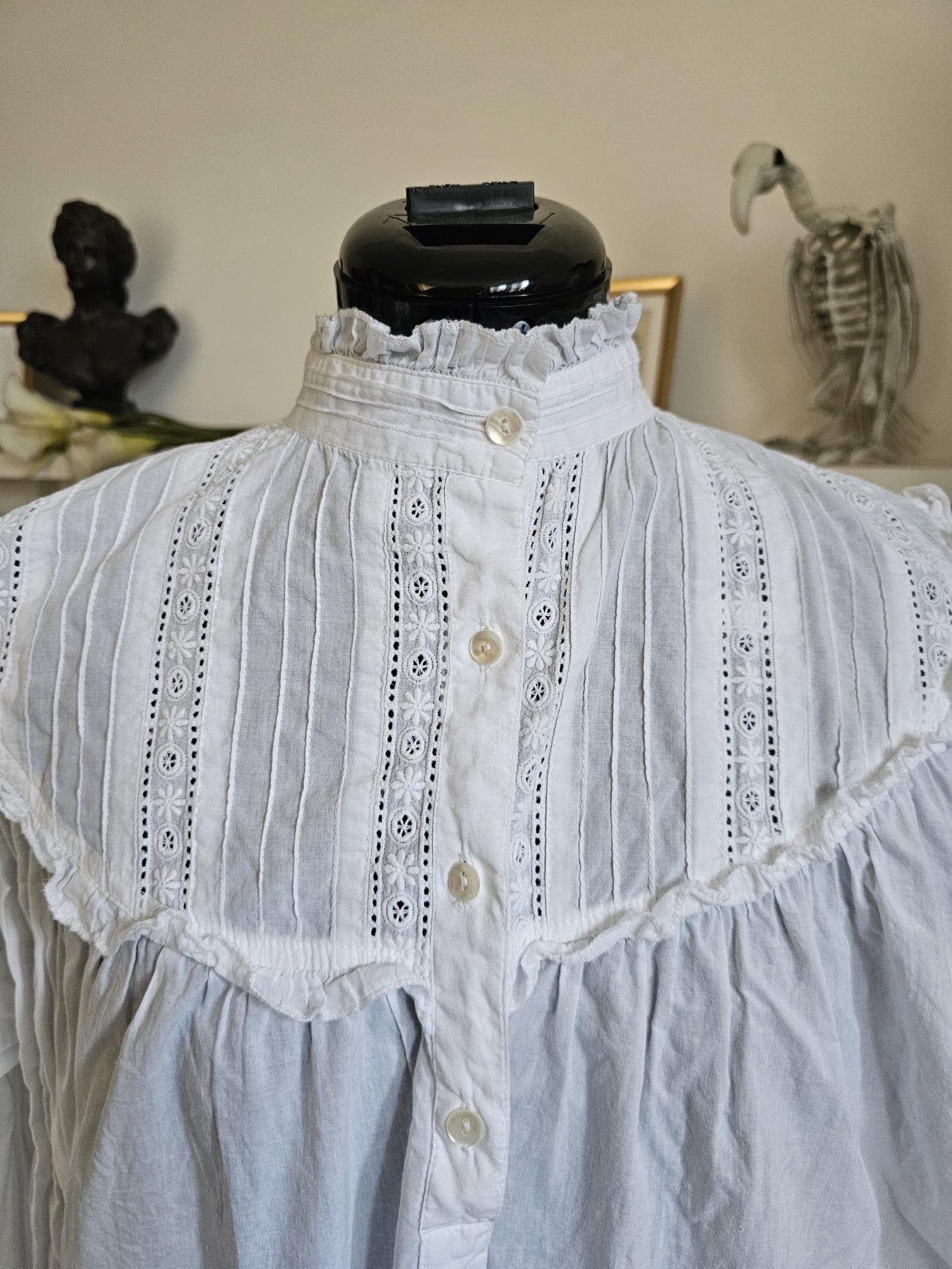EDITH- White antique victorian nightgown dress mourning buttons mother of pearl goth gothic halloween costume crimson peak nosferatu art
