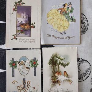 Biglietti d'auguri antichi, cimeli effimeri, articoli di carta retrò vintage, set di arredamento del Regno Unito, arte edoardiana vittoriana, confezione di compleanno di Natale X
