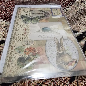 Carte de voeux de Pâques lunatique vierge à l'intérieur de lapin amour romantique vintage art éostre fleur romance collage étrange oeuf de lapin victorien