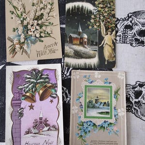 Biglietti d'auguri antichi, cimeli effimeri, articoli di carta retrò vintage, set di arredamento del Regno Unito, arte edoardiana vittoriana, confezione di compleanno di Natale W