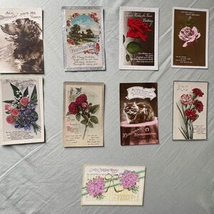 Biglietti d'auguri antichi, cimeli effimeri, articoli di carta retrò vintage, set di arredamento del Regno Unito, arte edoardiana vittoriana, confezione di compleanno di Natale N
