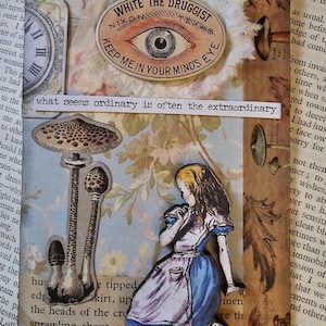 Carte de voeux lunatique vierge à l'intérieur de mariage amour romantique vintage art Alice au pays des merveilles lapin blanc lièvre mars chapelier fou reine rouge