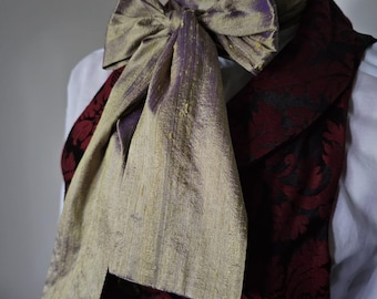 SEANCE- purple gold two tone 100% silk dupion Cravat Neck Tie Ascot vampire wedding regency victorian georgian pirate dandy gothic whitby
