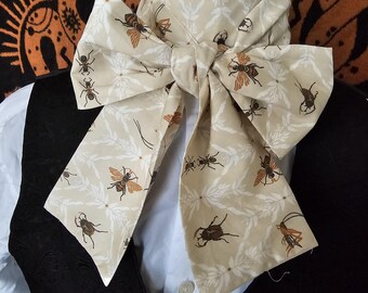 Cream Cotton Cravat - Insect Print Neck Tie, Steampunk Goth Ascot