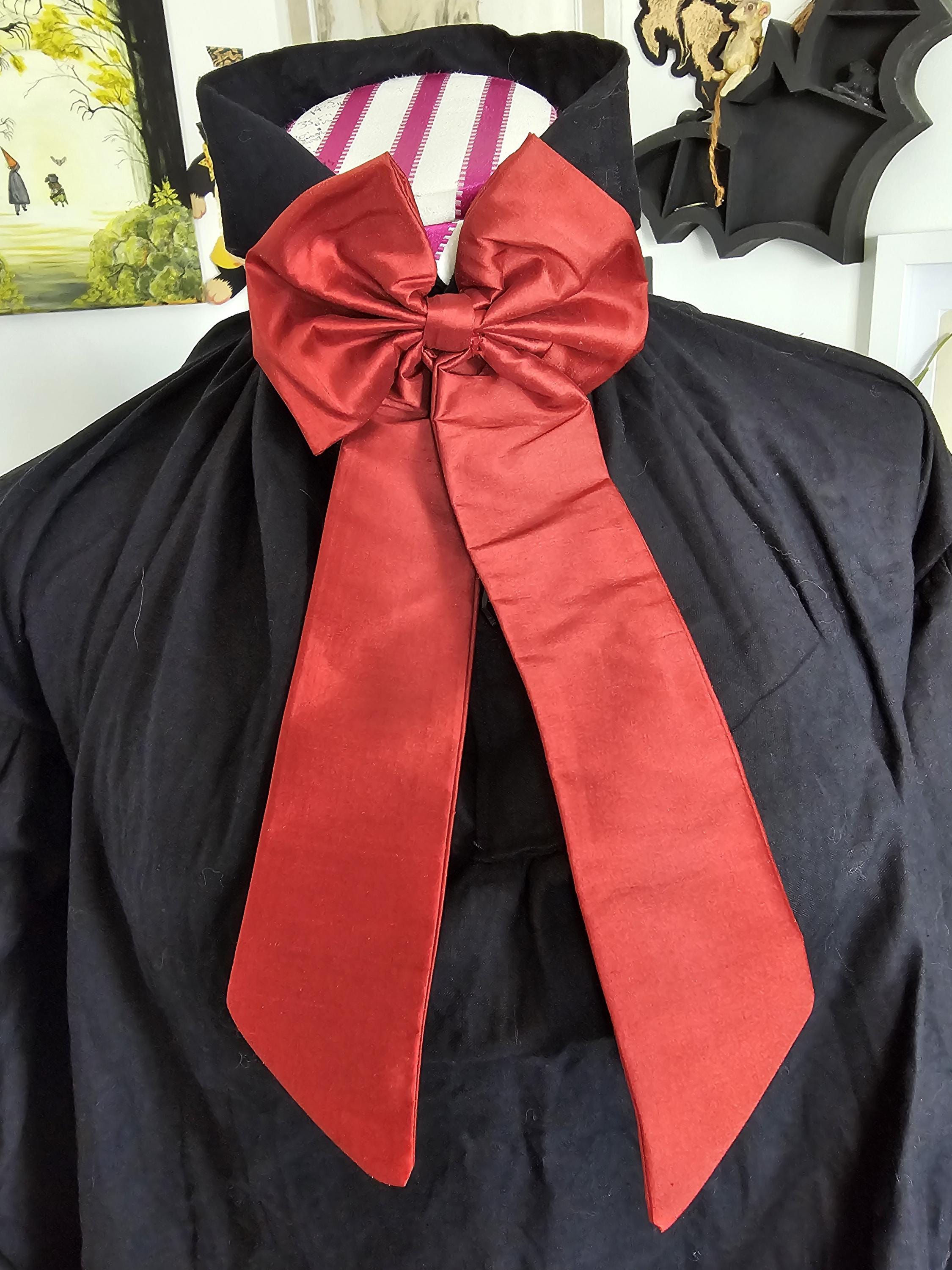 NADJA- Large Red Silk Pin on Bow Brooch Tie Self Unisex Dandy