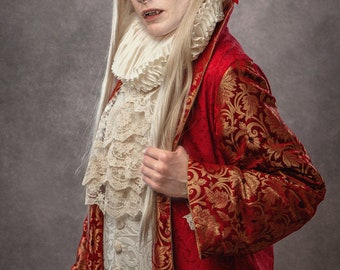 Baron Afanas full cosplay what we do in the shadows doug jones vampire costume size small medium red brocade damask ruff jabot shirt robe