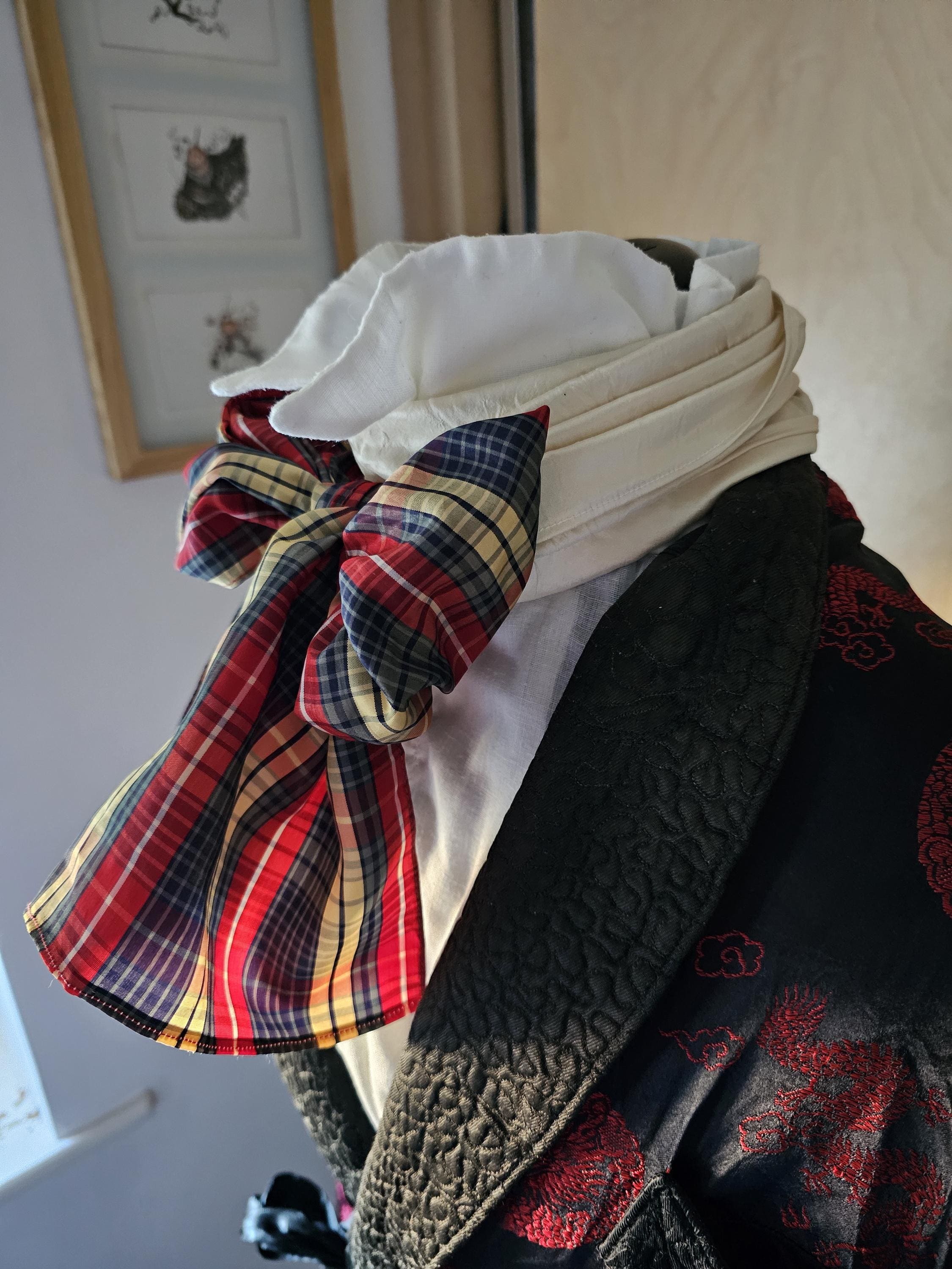 Handmade Tartan Raw Silk Cravat - Victorian Regency Ascot